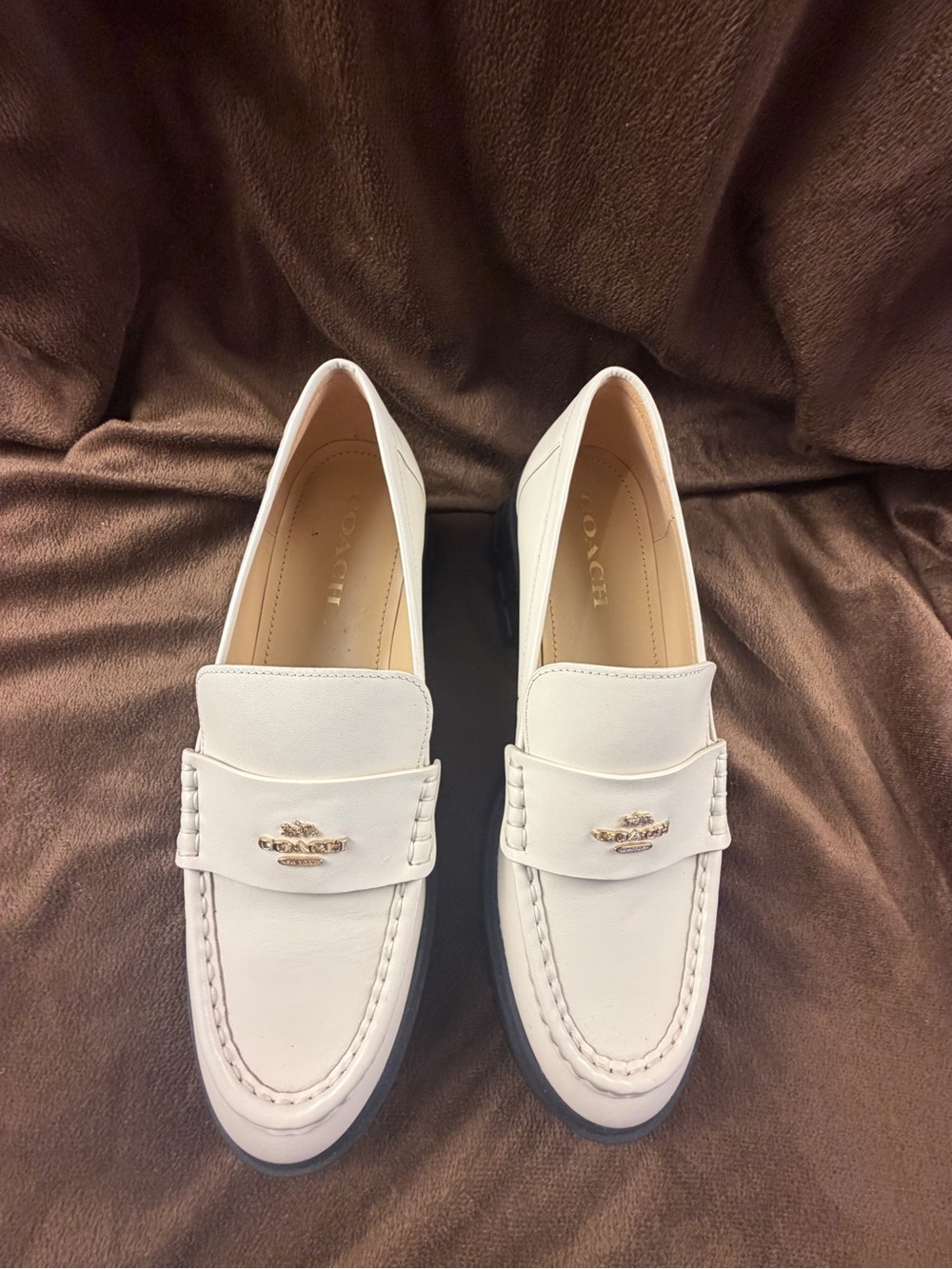Coach Loafer Slip On Flats White/Black Leather Rubber Sole Women's US 10